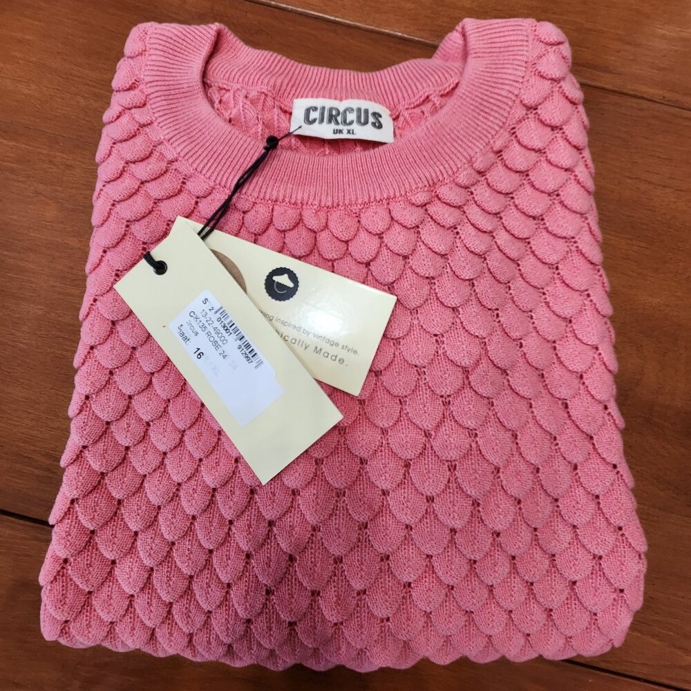 Pink scale pattern knit sweater - Picture 2 of 3